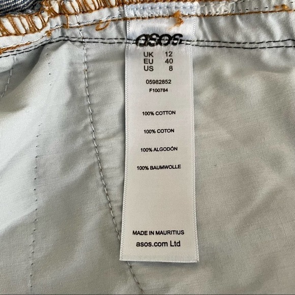 ASOS 100% Cotton Blue Denim Raw Hem Mini Skirt Size 8 - Picture 5 of 6